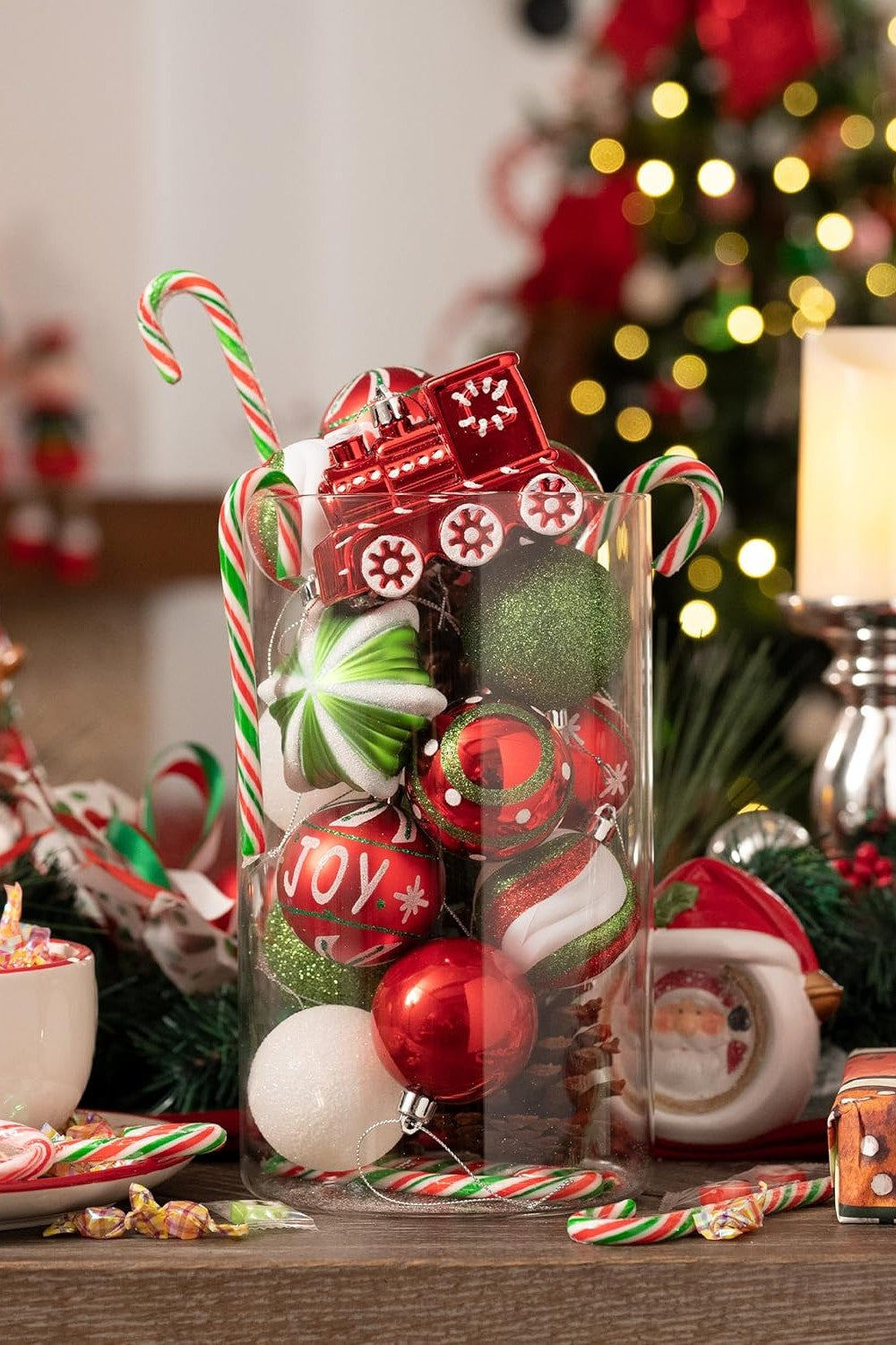 Kit com 20 Enfeites de Natal Vermelho, Verde e Branco